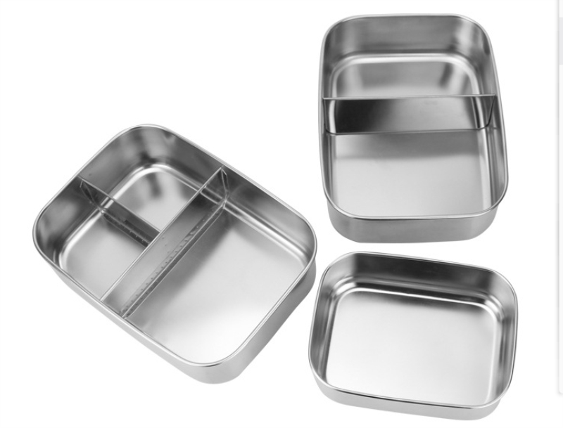 2 Compartment 304 Stainless Steel Rectangular Lunch Box & Food Container