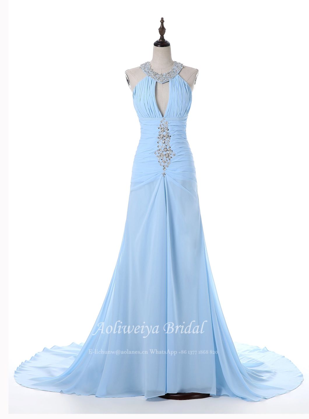 Aoliweiya Sky Blue Hatler Wedding Evening Party Dress