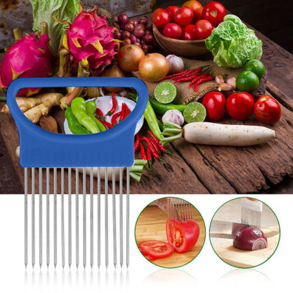 Stainless Steel Tomato Onion Vegetables Slicer Cutting Aid Holder Guide Slicing Cutter Safe Metal Fork Gadget Kitchen Tools #2dq