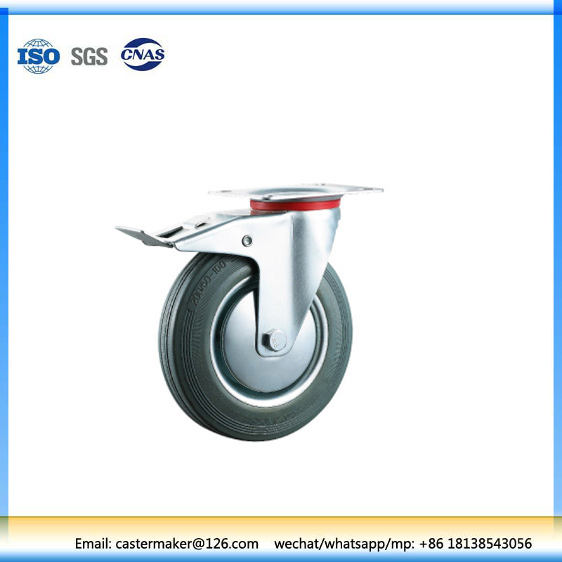 Gray Rubber Swivel Industrial Caster Braked Wheel (N191dB)