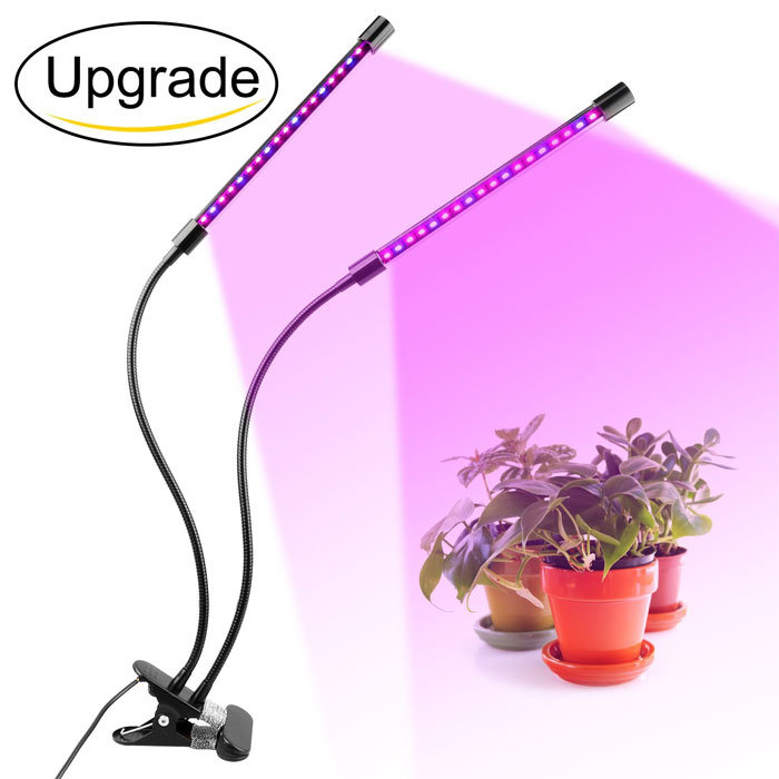18W Dual Head LED Grow Lights Adjustable 5 Level Dimmable Desk Clip with 360 Degree LED Grow Light
