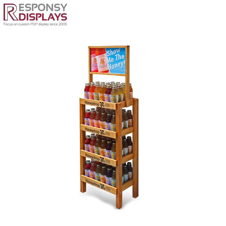 Wood 3-Tier Corner Shelf Beverage Dispenser Water Bottle Display Rack