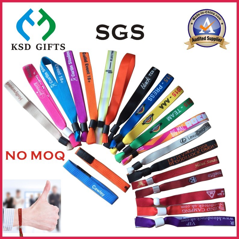 Plastic Clip Satin Giveaway Promotion Woven Wristbands