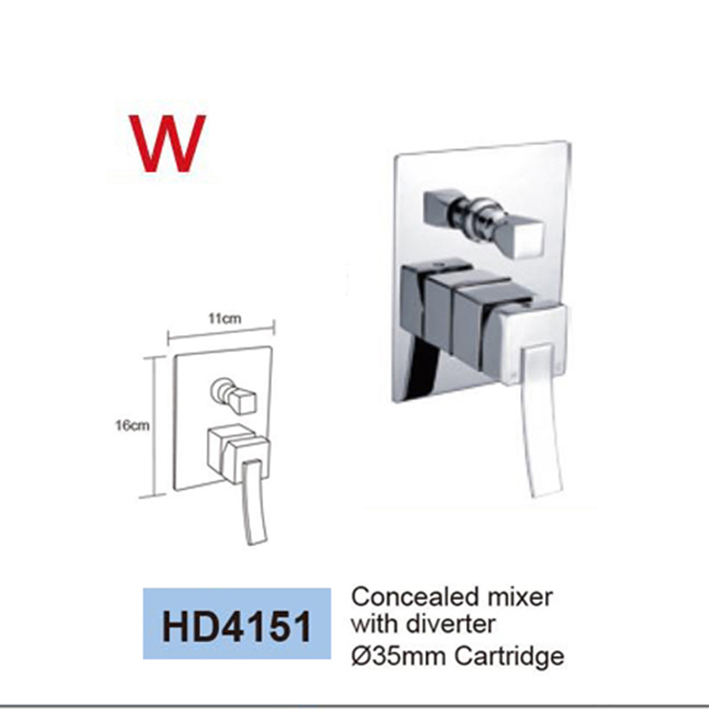 Watermark Brass Square Concealed Shower Mixer with Diverter (HD4151)