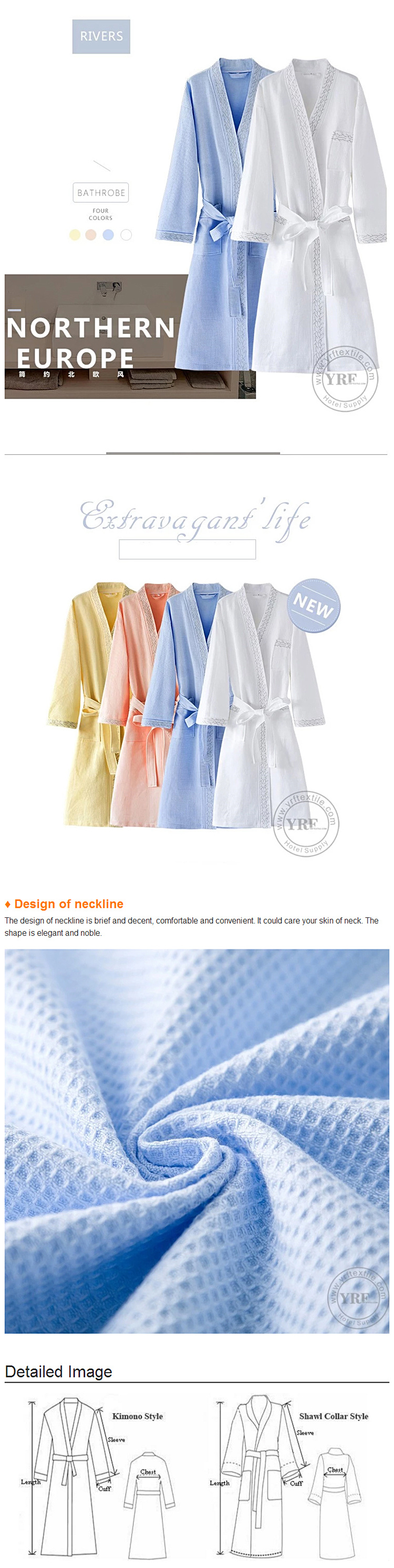 Yrf 100% Cotton White Waffle Velourterry Hotel Bathrobe