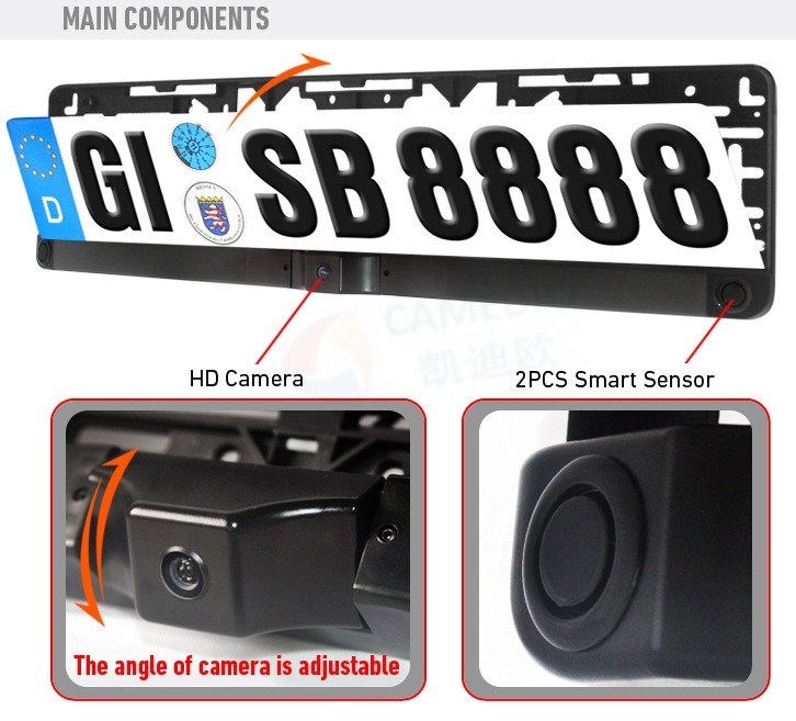 3 in 1 European Number Plate Rear View Camera Parking Sensor System