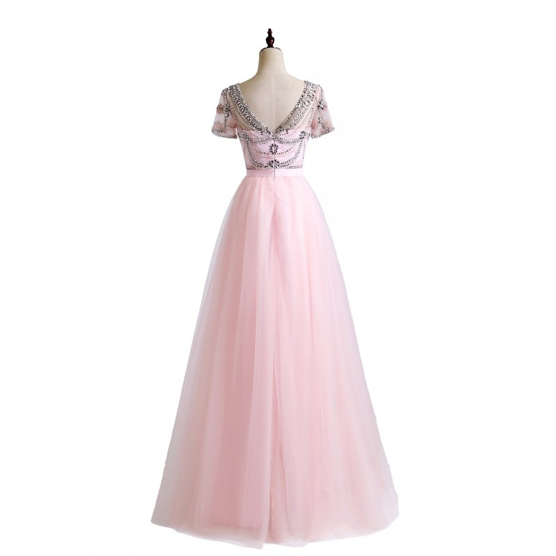A-Line Tulle Short Sleeves Long Plus Size Bridesmaid Dress