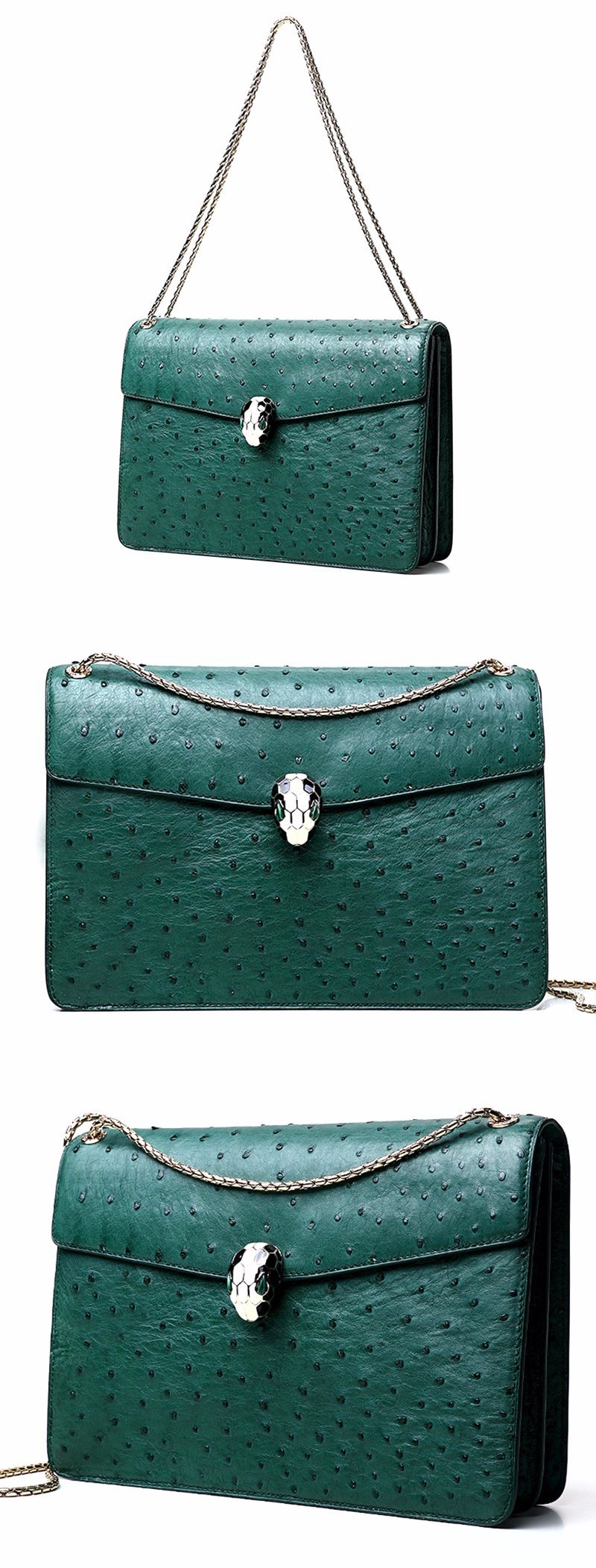 Famous Brand Design Top Quality Real Green Ostrich Skin Leather Sling Bag for Ladies