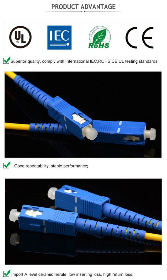 OEM Single Mode 1/2 Core FTTH Fiber Optic Patch Cord Cable