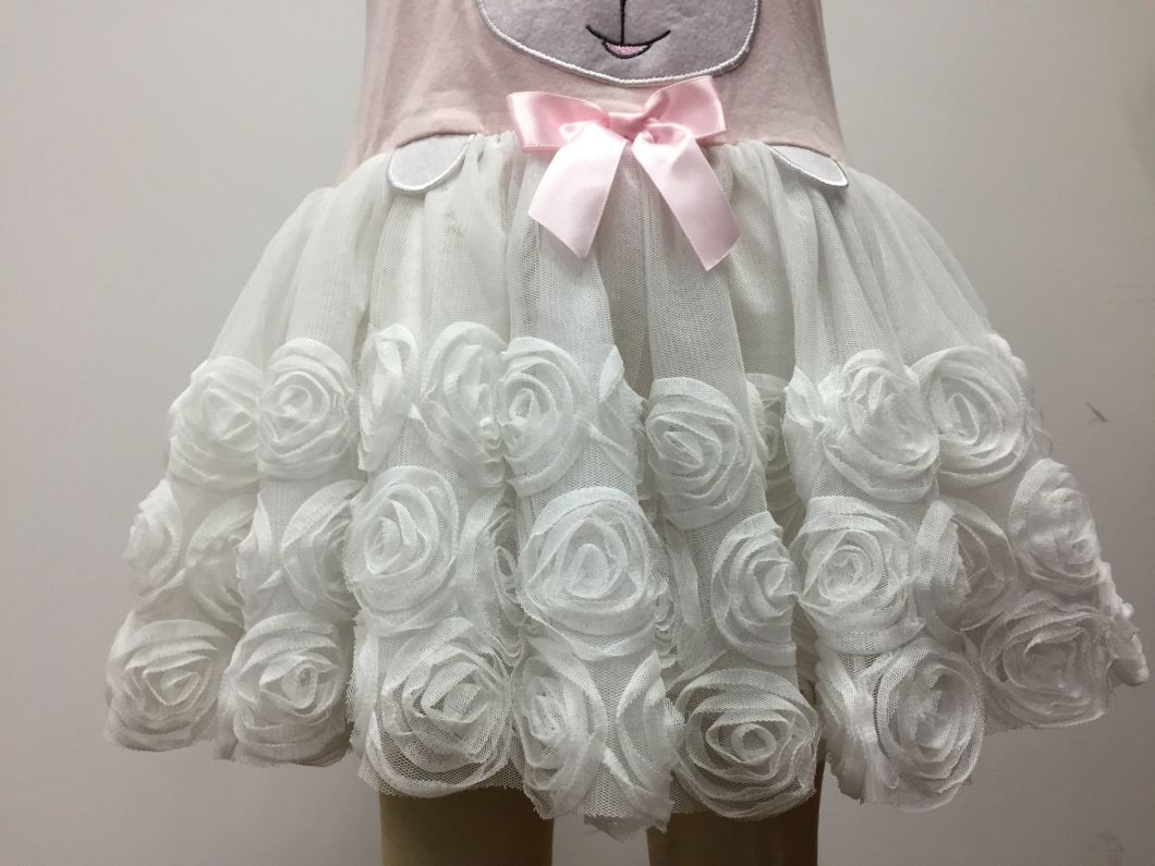 Pretty Girls Party Dress w/ animal sheep & mesh flower bottom