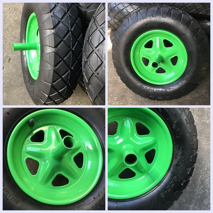 Green Metal Rim Rubber pneumatic Wheel 4.00-8