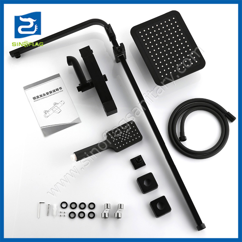 Black Brass Bathroom Shower Set Thermostatic Shower