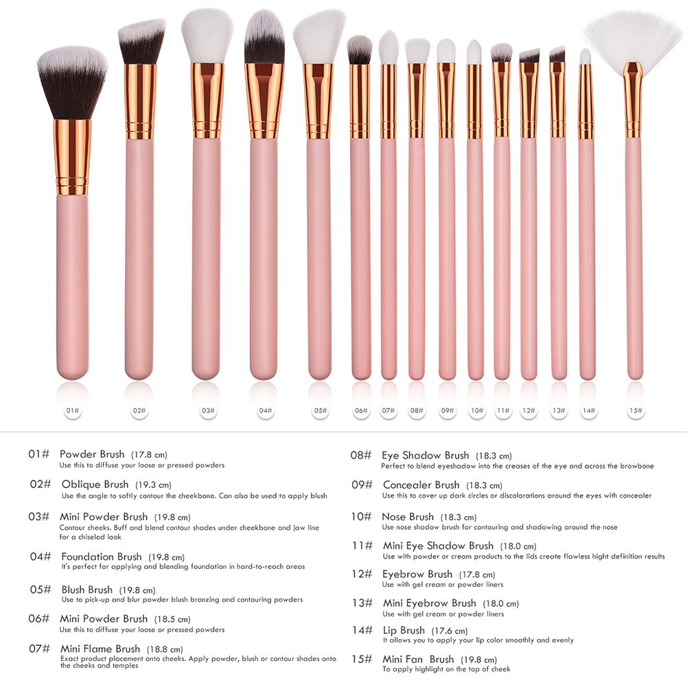15PCS Pink Makeup Brush Private Cosmetic Set