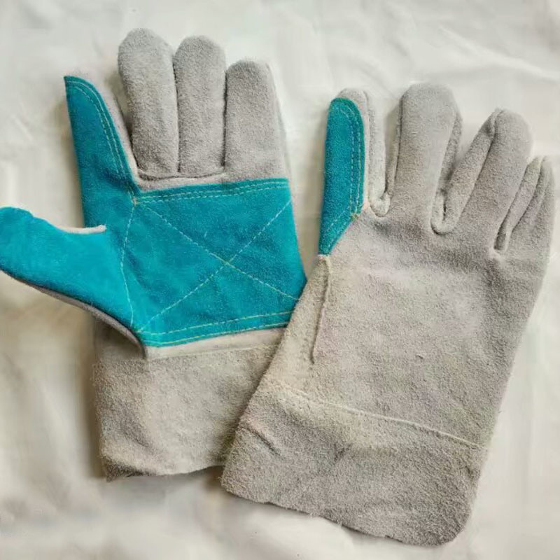 Color Safety Gloves, Cow Split Leather Work Glove