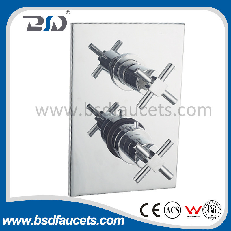 Brass Chinese Twin Chromed Cross Handles Concealed Thermostatic Shower Valve