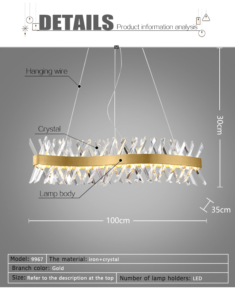 Modern LED Hanging Interior Lighting Crystal Decoration Chandelier