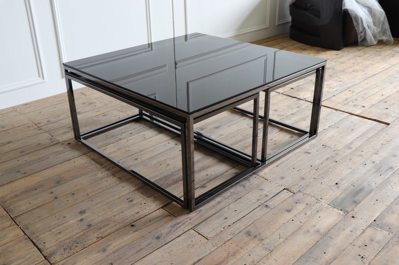 Black Color Glass Top Brass Blacken Stainless Steel Base Function Coffee and Side Table