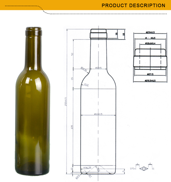 Empty Cork Top 375ml Green and Clear Red Wine Glass Bottle (026)