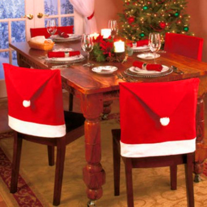 Christmas Hat Shape Chair Cover for Kitchen Decoration