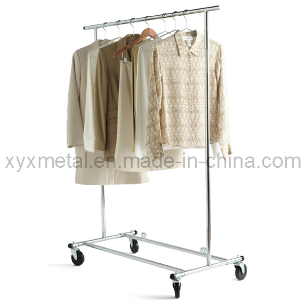 Chrome Single Rail Collapsable Rolling Garment Rack