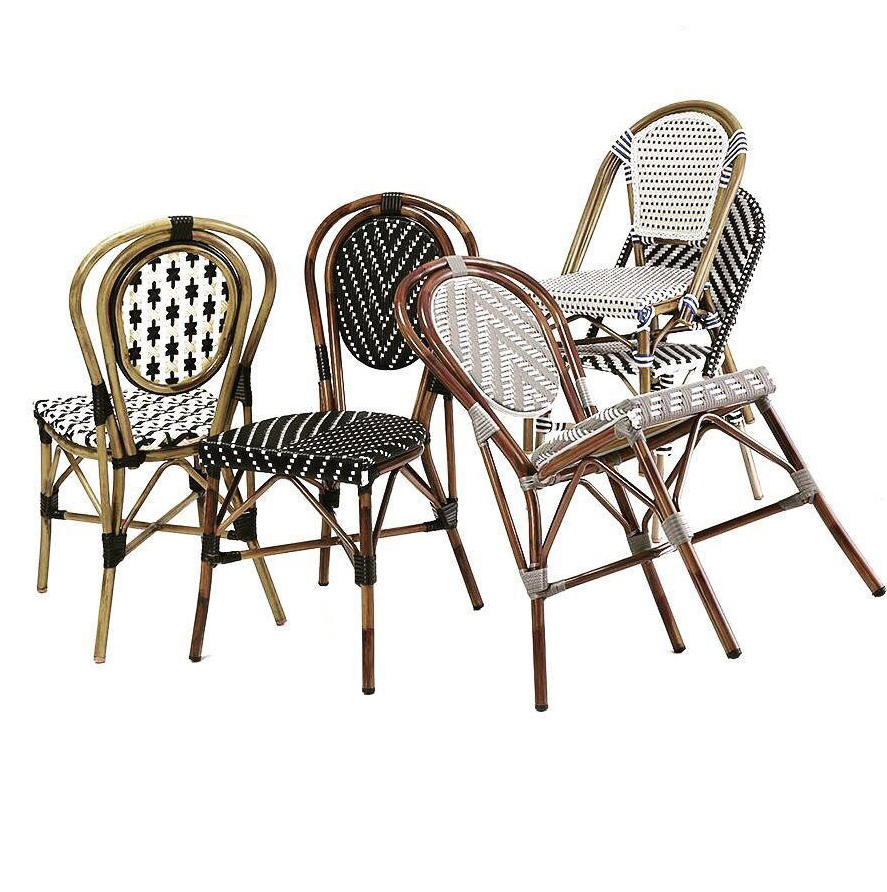 French Bistro Braided PE Rattan Aluminium Frame Dining Chair