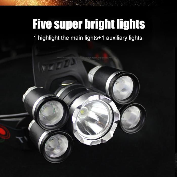 Super Bright Zoomable 10000lm 5 LED Xml-T6 USB Rechargeable Headlamp