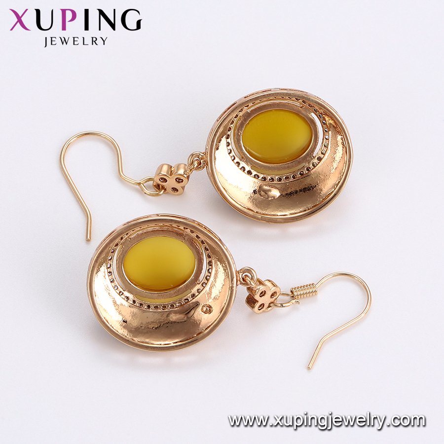 Luxury Women Jewelry Ancient Style Yellow Opal Drop Earrings 18K Gold Color Plated