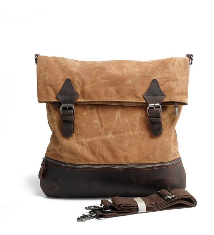 Fashion Design Water Proof Canvas Shoulder Bag Genuine Leather Leisure Travel Bag (RS82052K)