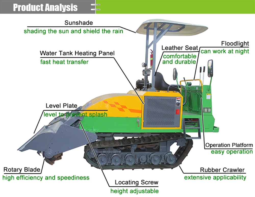 61HP Self-Propelled Crawler Type Rotary Cultivator Avaliable with Opener/Riddger/Harrow/Seeding Machine