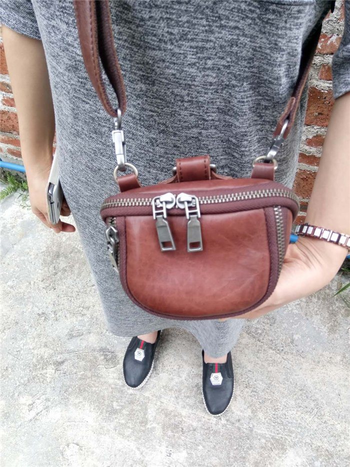 Fashion Genuine Leather Waist Belt Bag, Men Leather Messenger Shoulder Sling Bag, Crossbody Phone Waist Bag