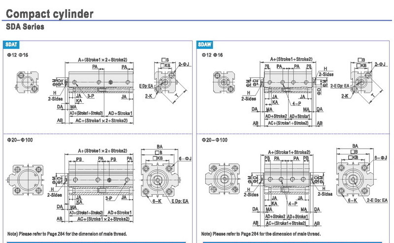 Sda63 Series Compact Pneumatic Cylinder/Thin Wall Air Cylinder/Standard Cylinder