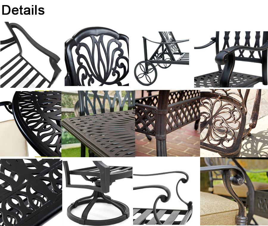 Outdoor Garden Cast Aluminum Rattan Table and Chair Set Patio Furniture