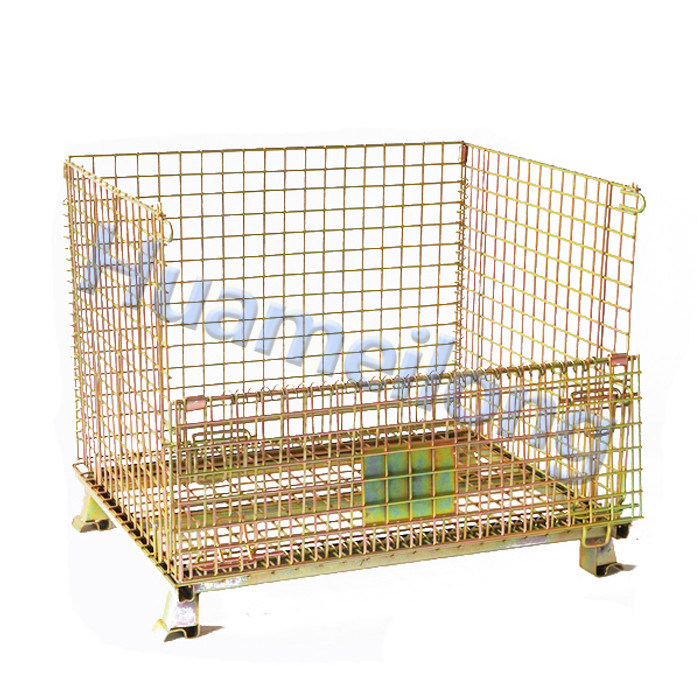 Huameilong Detachable Foldable Wire Mesh Crate with Forklift and Lid