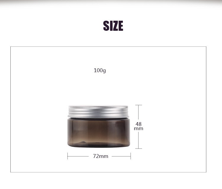 100g 150g Amber Pet Aluminum Lids Empty Cosmetic Wide Mouth Cream Jar