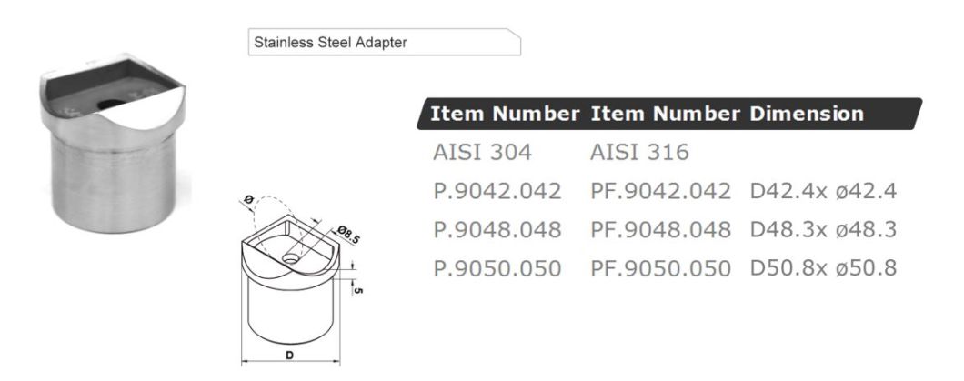 Stainless Steel Baluster Fitting Tube Adapter
