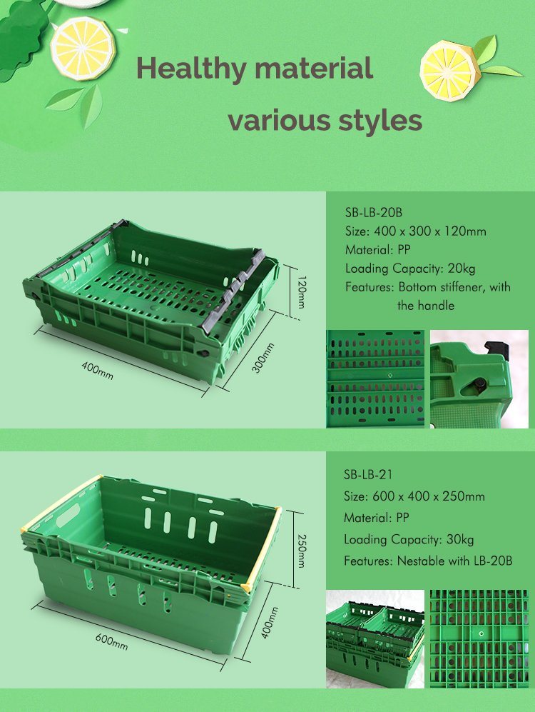 Large Industrial Heavy Duty Agriculture Vegetable and Fruits Stackable Mesh Plastic Crate