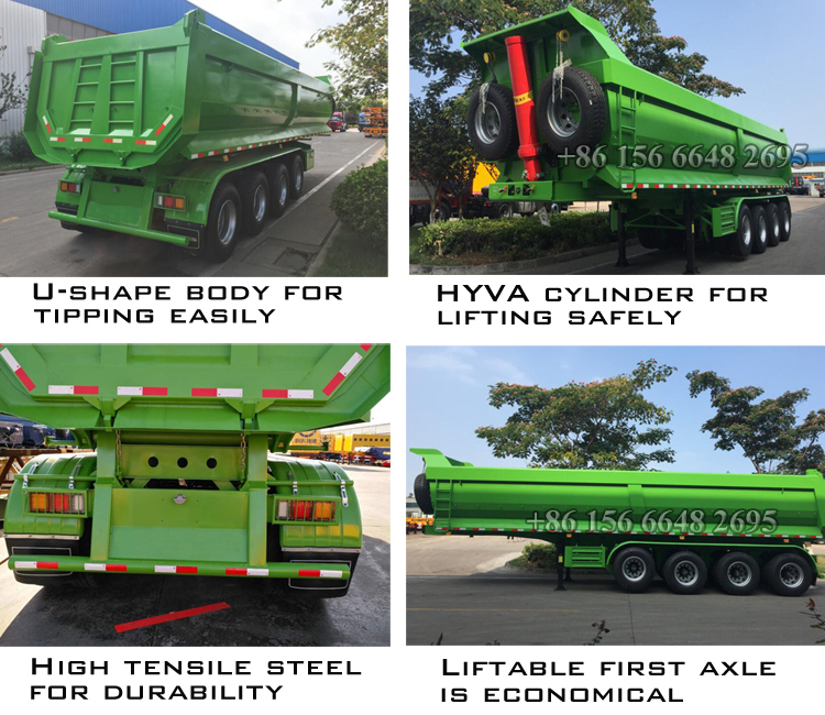 Aggregate 45cbm 80 Tons 4 Axles U-Shape Dump/Tipper Semi Trailer