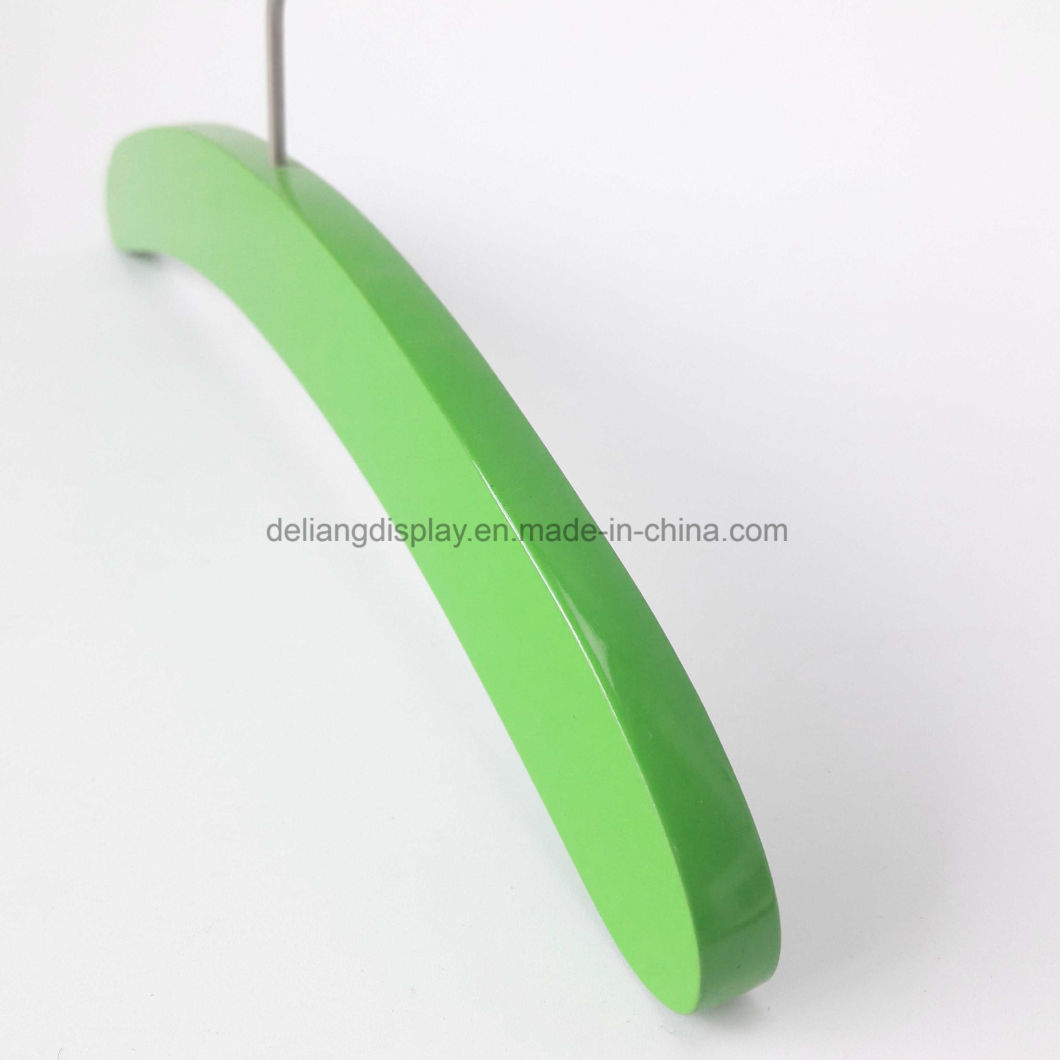 Green Color Children's Wooden Hangers with Pearl Nickle Round Hook