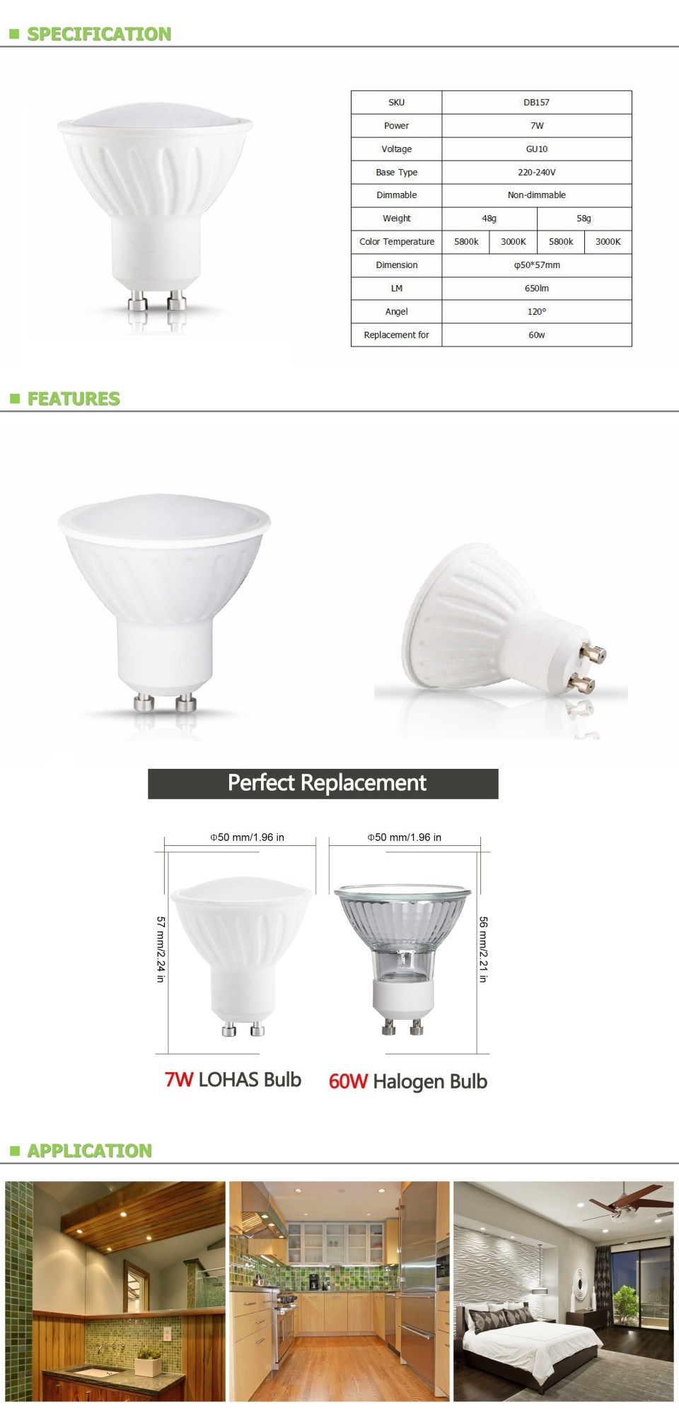 Ce RoHS COB GU10 7W LED Cup Bulb Lamp Spotlight