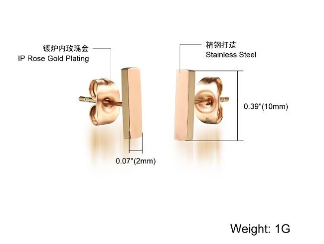 Luxury Brand Fashion Women's Stainless Steel Rectangle Earrings Punk Female Rose Gold Stud Earring Jewellery Gift
