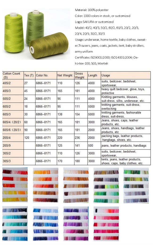 Oeko-Tex 402 Dyned Polyester Sewing Thread for Overlocking