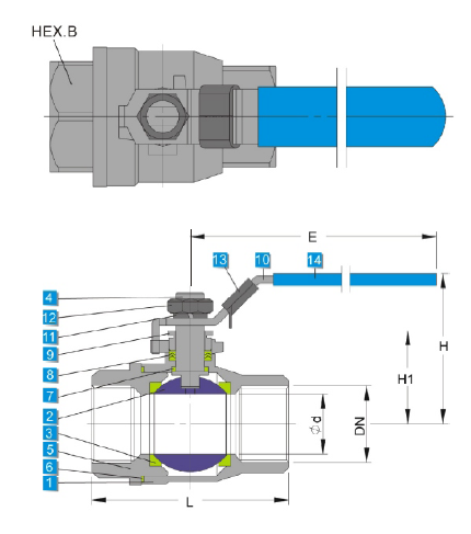 High Quality 2PC Ball Valve M3 Type 1000wog NPT