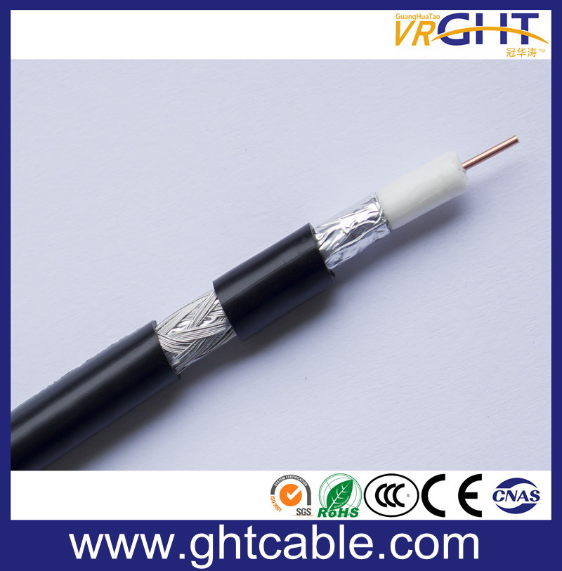 1.02mmccs, 4.8mmfpe, 112*0.12mmalmg, Od: 6.8mm Black PVC Coaxial Cable RG6