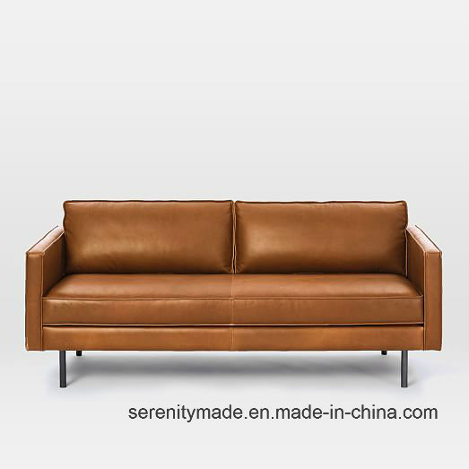 Western Style PU/Geniue Leather 3 Seat Living Room Sofa with Wooden Legs