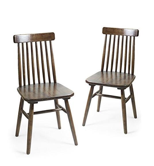 Homebeez Elm Wood Vintage-Style Dining Chair with Vertical Slat Back, Dark Brown
