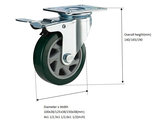 Solid PU Castor Wheel with Pedal Brake