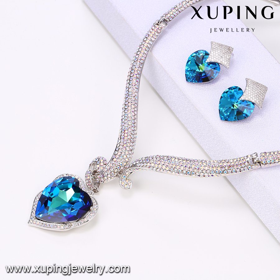 Set-33 Xuping Crystals From Swarovski Love Heart 925 Sterling Silver Color Jewelry Sets, Luxury Gold Jewellery