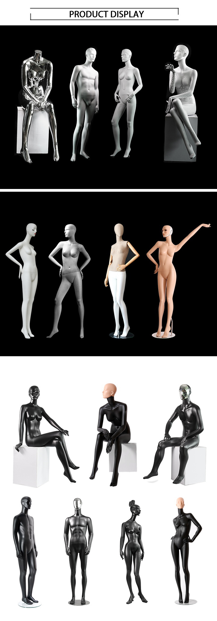 Matt Black Head Plating Full Body Male Mannequin Display Models