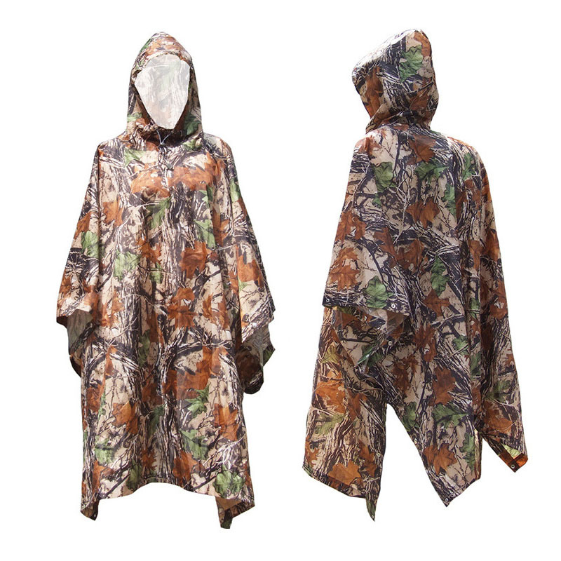 Military Hunting Camouflage Rain Poncho with Ground Sheet and Tent Purpose