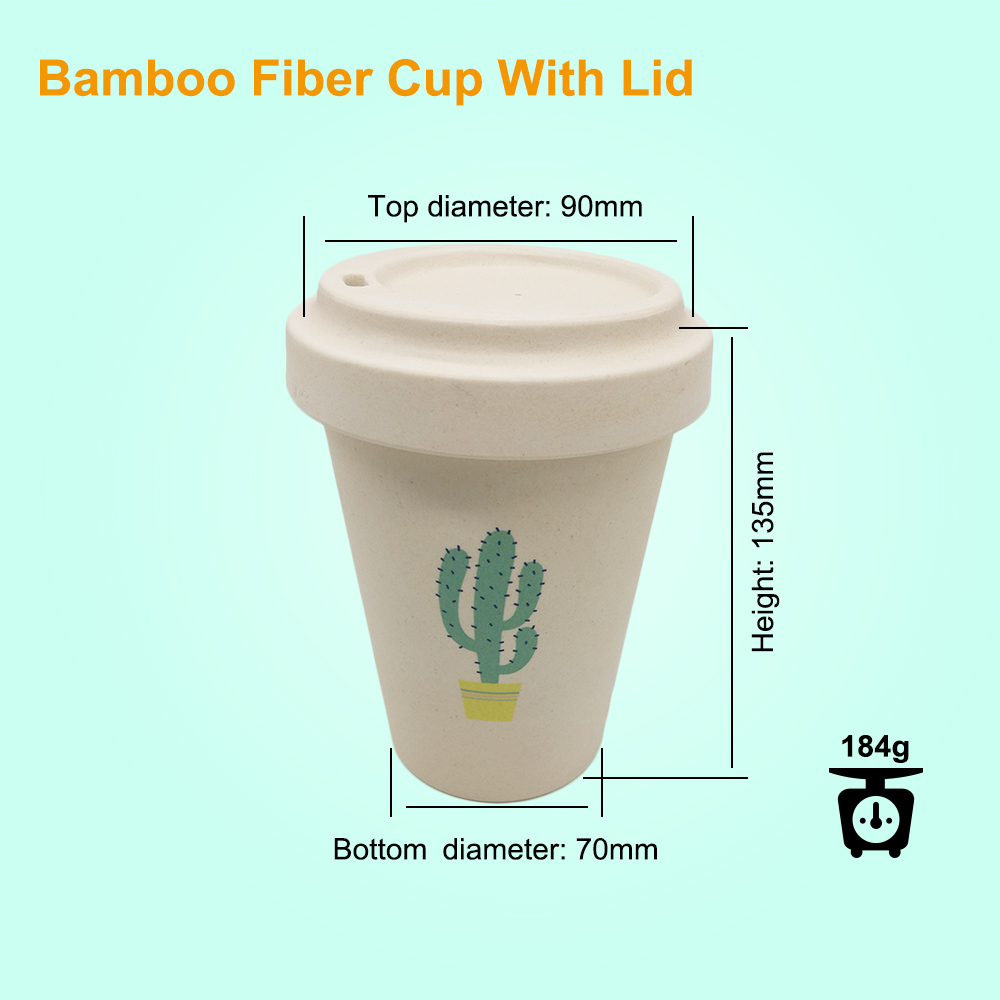 Promotional Custom Cactus Printed Pure Natural Travel Coffee Mugs with Bamboo Fiber Lid